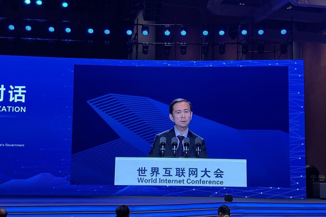 Alibaba CEO Daniel Zhang, who also directly heads the company’s cloud business, speaking at the Nishan Dialogue on Digital Civilisation, organised by the World Internet Conference, in Qufu, Shandong province, on June 26, 2023. Photo: SCMP / Ben Jiang